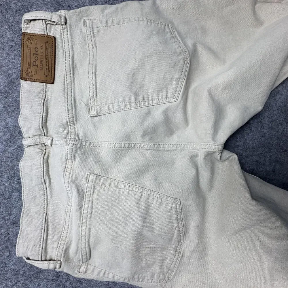 Polo Ralph Lauren Varick Slim Straight Jeans Mens 33x30 Beige Button Fly Denim
